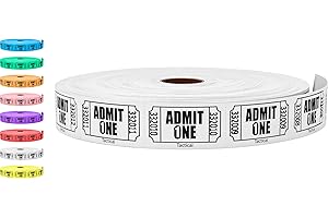 Tacticai 2000 Raffle Tickets, Admit One, Single Roll, Ticket for Events, Entry, Class Reward, Fundraiser & Prizes - White (1 of 8 Colors)