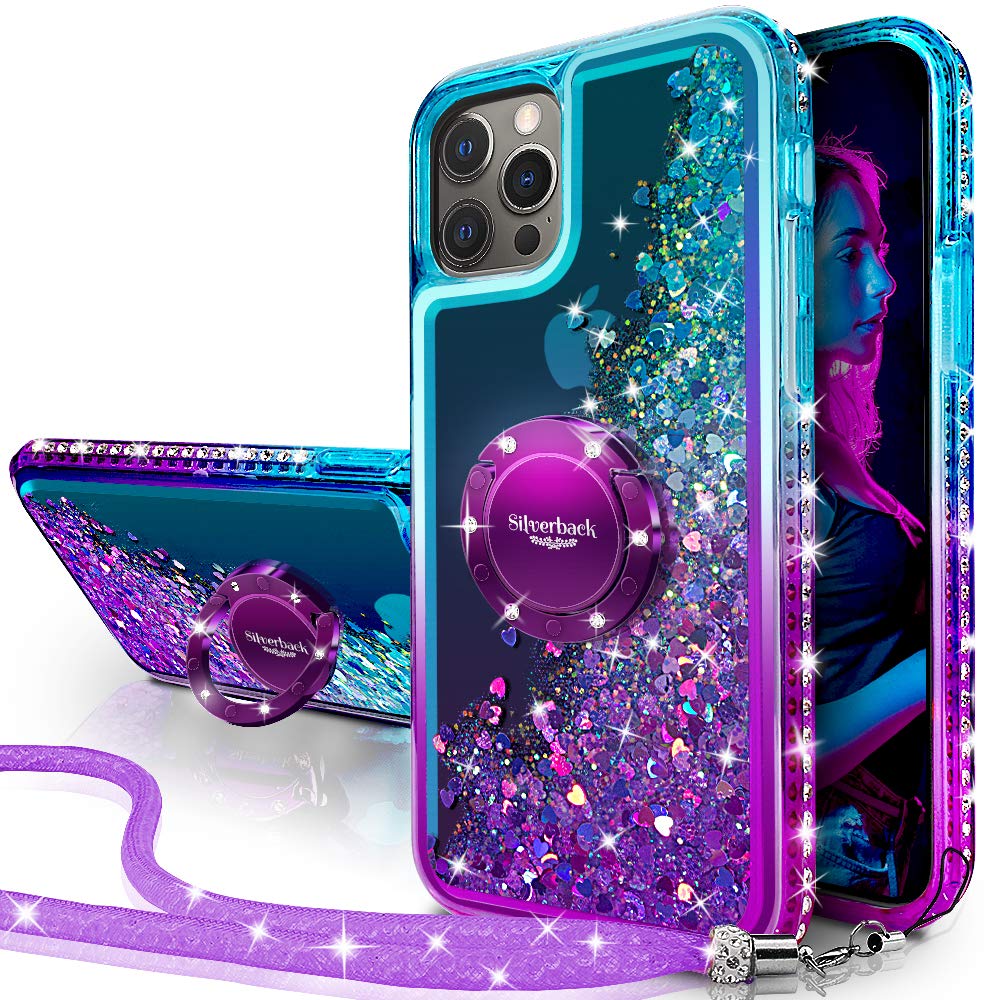 Silverback for iPhone 12 Pro Max Case, Moving Liquid Holographic Glitter Sparkly Case With Kickstand, Girls Women Bling Diamond Ring Shockproof Protective Cover for iPhone 12 Pro Max 6.7" -Purple โ image 1
