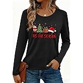 FCGHSII Merry Christmas Shirts for Women: Christmas Tree Long Sleeve Xmas Blouse Tops