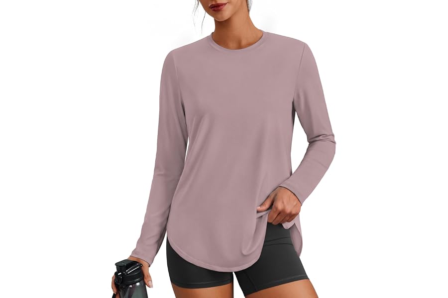 PINSPARK Workout Tops for Women Long Sleeve Shirts Ultra-Soft Gym Top S-3XL | Hip-Length, Ultra-Soft, Lightweight, Quick Dry,