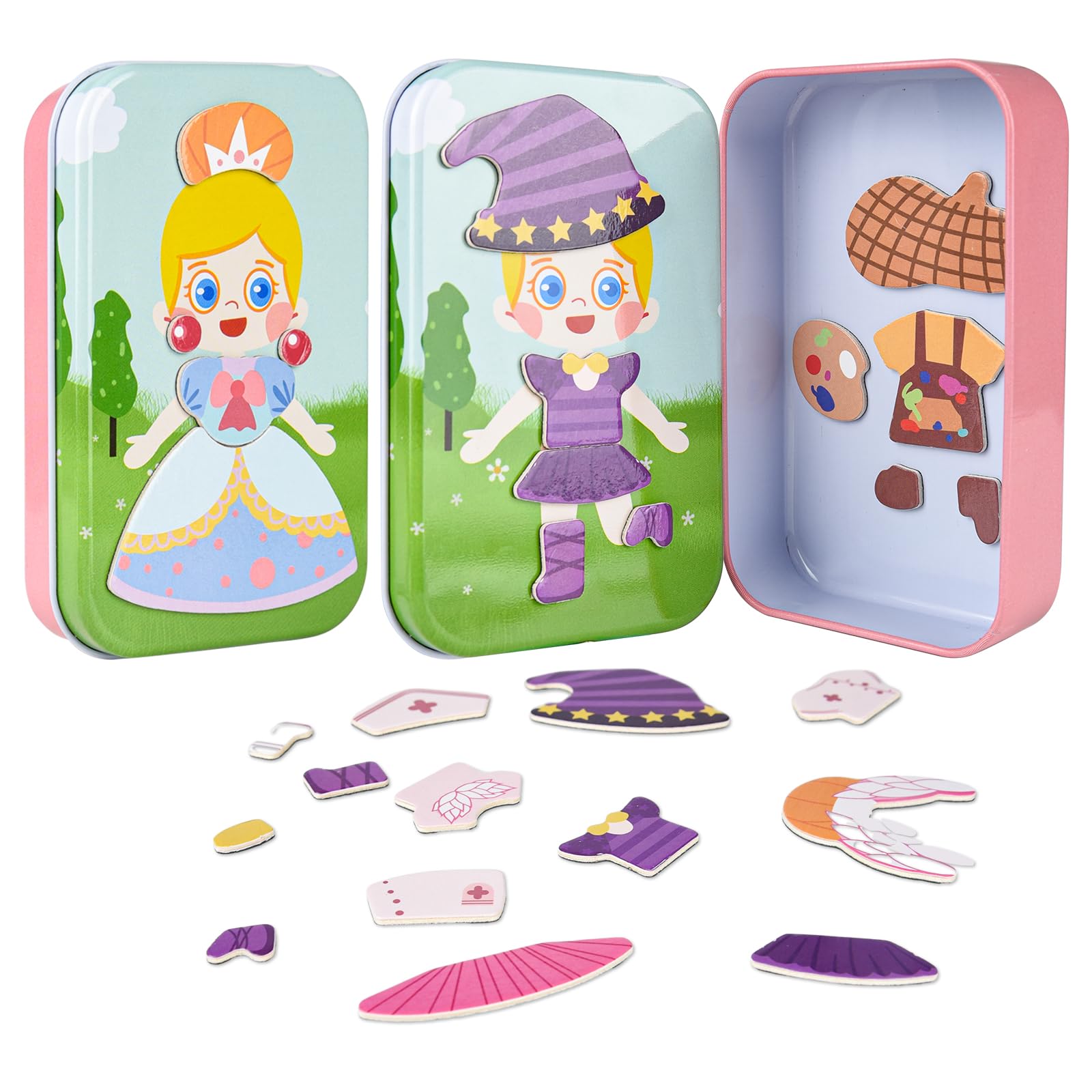 ASTARON Magnetic Puzzle for Toddlers, 26 pcs Puzzles Portable Travel Toys for Kids, Plane Car Activities Educational Learning Toy Birthday Gifts for Girls