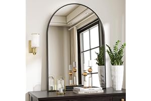 VooBang Arched Wall Mirror, 30 x 38 inch Arch Bathroom Mirror, Wall Mounted Vanity Mirror with Arch Metal Frame, Modern Bathroom Vanity Mirror for Bedroom, Living Room, Hanging or Leaning, Black