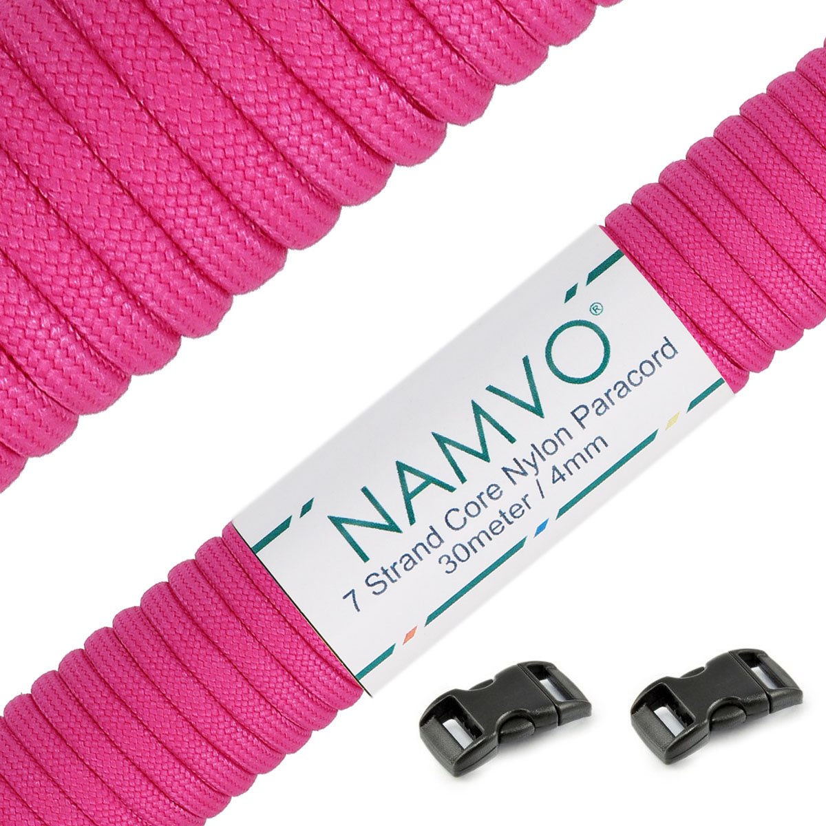 Namvo 550 Paracord Mil Spec Type III 7 strand parachute cord Total Length 100ft / 30 Meters, Bright Rose