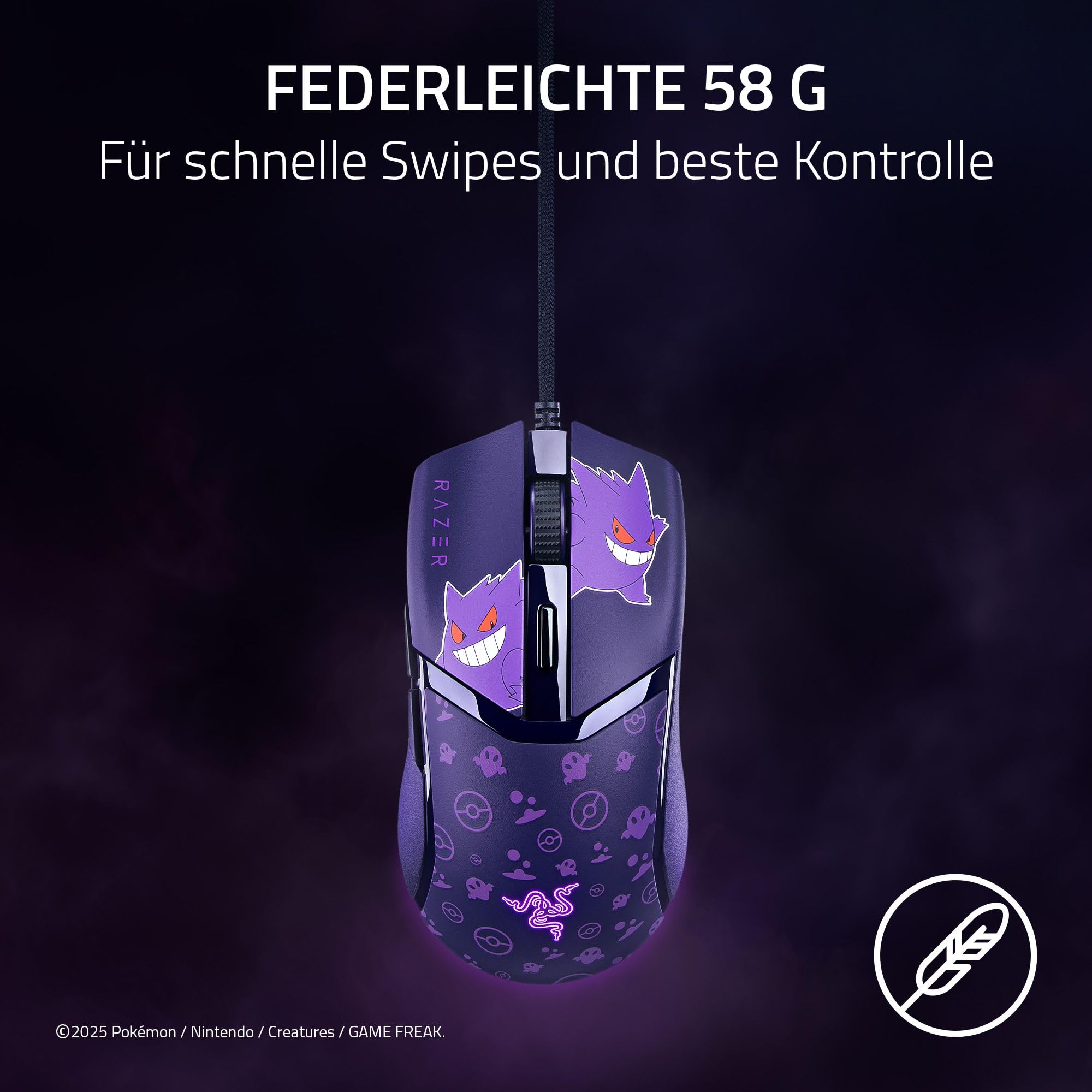 Razer Cobra Gengar Edition - Leichte kabelgebundene Gaming-Maus - 8500 DPI Sensor - 58g - optische Mausschalter 3th Gen - Chroma-Beleuchtung - Speedflex-Kabel - PC/MAC | Pokémon Gengar 2