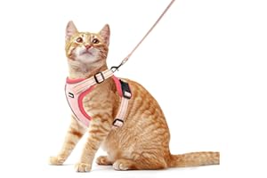 Rttochfy Cat Harness and Leash Set, Adjustable and Reflective Cat Vest, Escape Proof Kitten Harness, Easy to Put on with 3 Buckles for Cats Walking and Traveling (Pink, S)