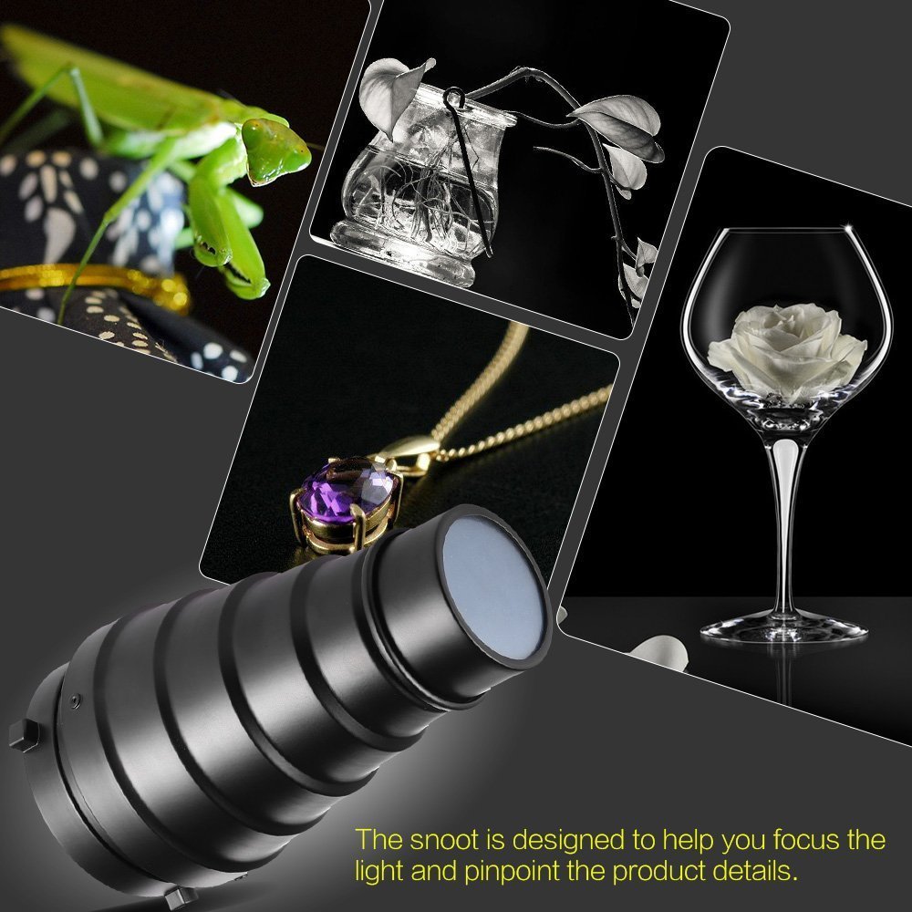 Aluminium Alloy Conical Studio Snoot Kit with Honeycomb Grid and 5pcs Color Filters for Bowens Mount Strobe Moonlights Flash Speedlight Photography Light