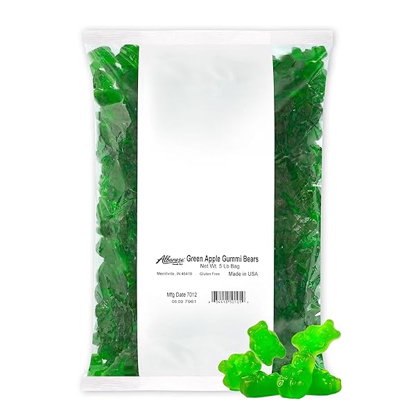 ALBANESE CANDY, GREEN APPLE GUMMI BEARS, 5-POUND BAG