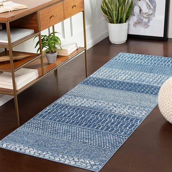 1 Piece Navy Blue Bohemian Area Rug, 2'7" x 7'3" Runner