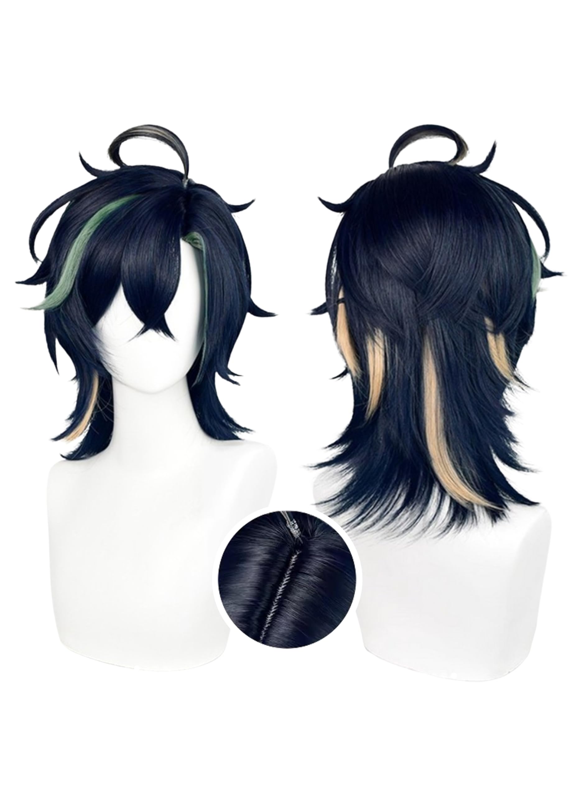 OSIAS Kinich Wig Short Dark Bule Mixed With Yellow and Green With Braids Synthetic Heat Resistant Hair