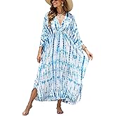 ELSCIRW Women's Caftan Dresses Plus Size Mumu with V-Neck Batwing Sleeves Lightweight Beach Cover Up and Loungewear