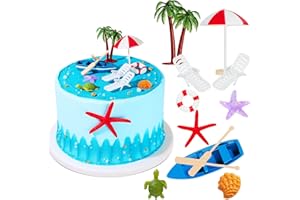 Patelai 12 Pcs Hawaiian Beach Cake Decoration Summer Beach Chair and Umbrella Cake Toppers Green Palm Tree Toppers for Hawaiian Theme Birthday Wedding Party Baby Shower Party Decoration Supplies