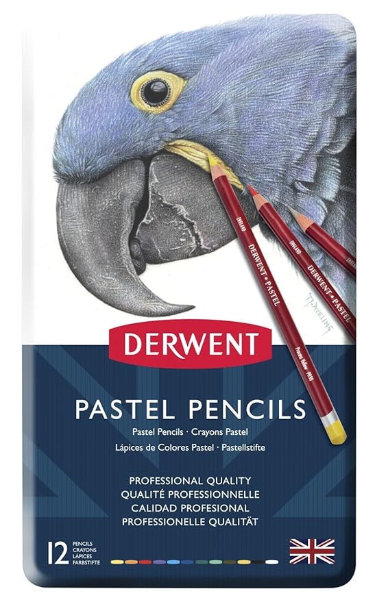 Derwent Pastel Pencils, 4mm Core, Metal Tin, 12 Count