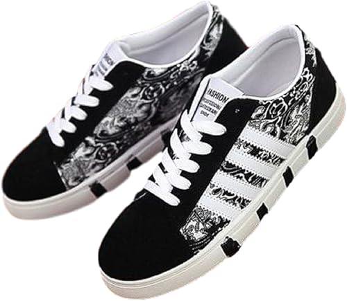 Amazon Foras69 フォラス69 メンズ ローカット ペイズリー柄 スニーカー シューズ ブーツ タイプ ブラック ホワイト 軽量 靴 25 5 ブラック Foras69 スニーカー