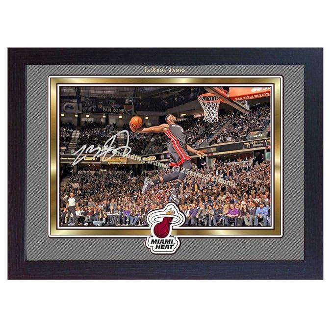 SGH SERVICES Autogramm von Lebron James Miami Heat, mit Autogramm, Basketball-Andenken und Autogramm, gerahmt, MDF-Fotodruck