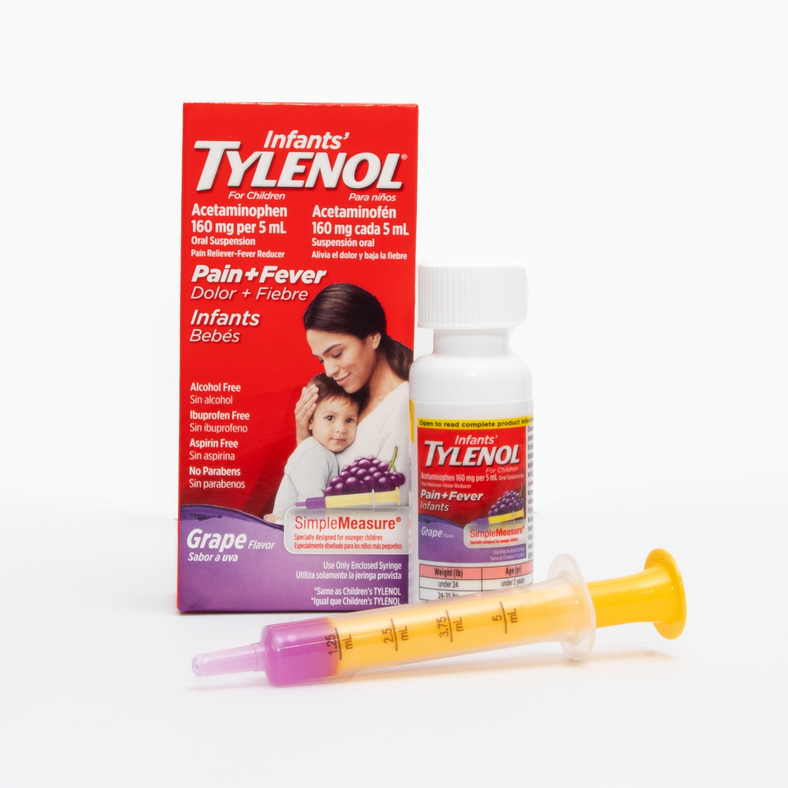 Infants' Tylenol Liquid Pain Relief & Fever Medicine, Oral Suspension, Acetaminophen for Sore Throat, Headache & Teething, Pain Reliever & Fever Reducer for Kids; Grape Flavor, 2 fl. oz.; Pack of 1