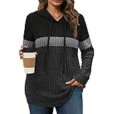 Womens Plus Size Lightweight Ribbed Knit Hoodie Sweaters Casual Long Sleeve Pullover Tops for Fall Winter L-4XL