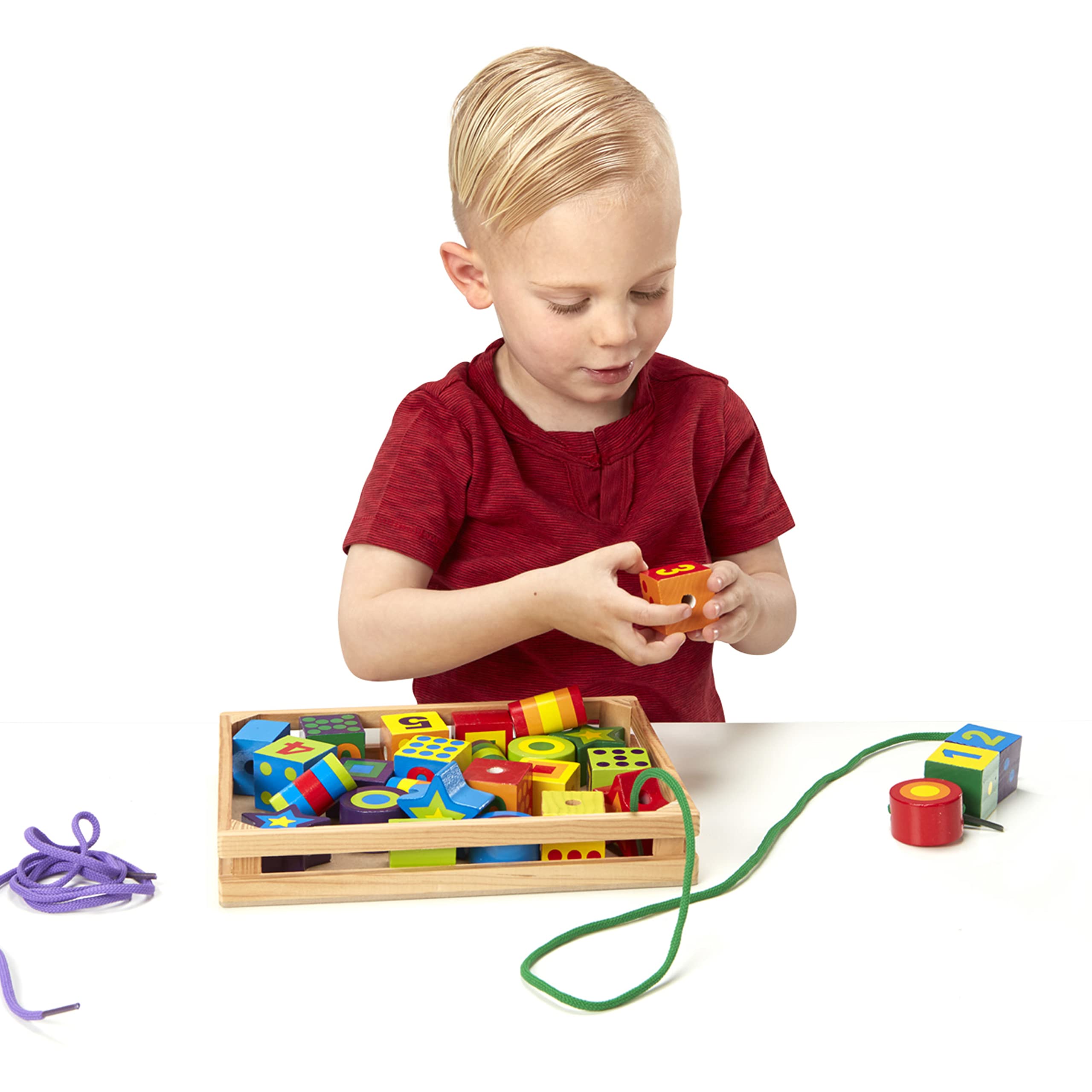 Melissa & Doug Deluxe Wooden Lacing Beads - Educational Activity with 27 Beads and 2 Laces