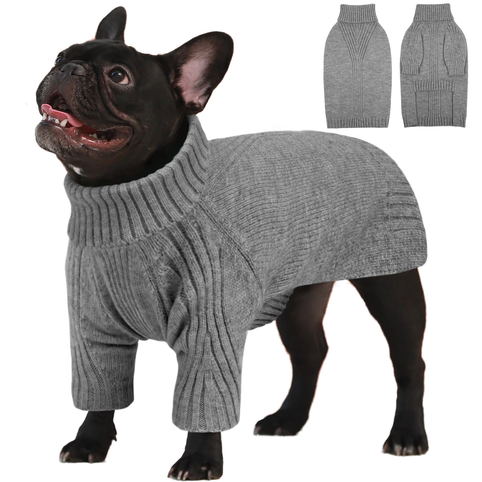 Photo 1 of IECOii Large Dog Sweater,Pet Dog Sweaters for Large Dogs Boy,Thanksgiving Fall Doggie Sweatshirt,Turtleneck Thick Warm Girl Dog Sweater,Winter Knitwear Clothes for Corgi,French Bulldog(Light Grey L)