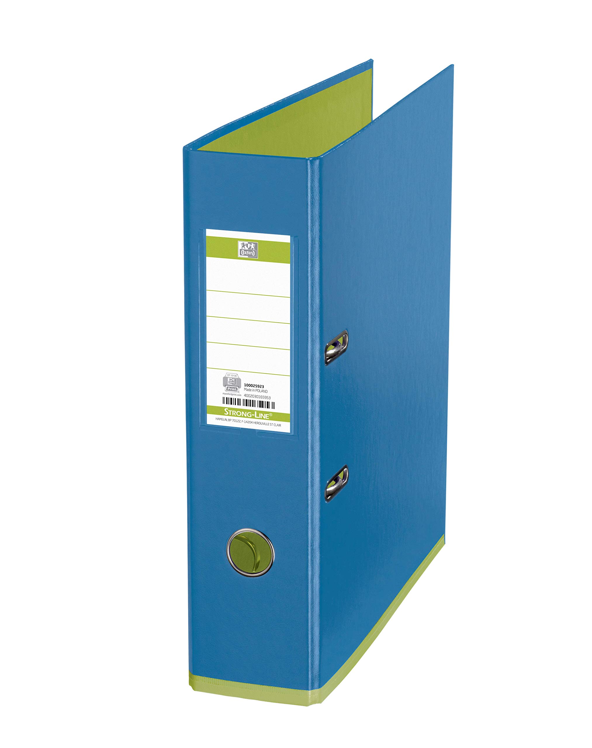Oxford myColour 100025923 Lever Arch File Plastic Cover Exterior and Inside 8 cm Wide DIN A4 Two-Tone in Light Blue and Light Green