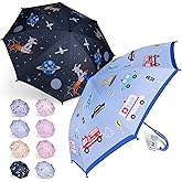2 Pack Kids Umbrellas for Boys Age 3-10, Toddler Umbrella with Larger 35" Arc Perfect Size, Windproof and UV/Sun Protection, with Easy-Grip Hook Handle, Gray and Blue