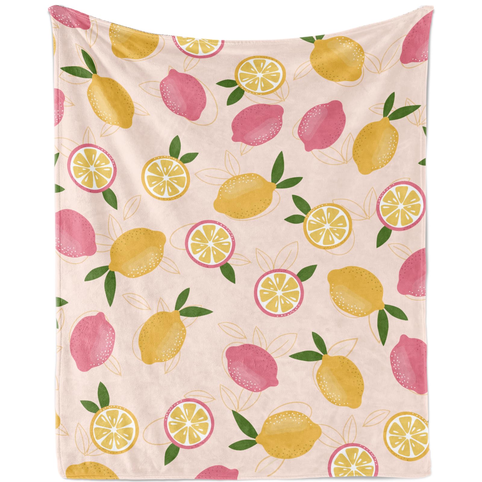Lemon Blanket for Kids, Lemon Throw Blankets for Girls, Soft Cozy Lemon Fruit Flannel Fleece Blankets for Fruit Lovers, Lightweight Warm Fuzzy Lemon Blanket for Couch Sofa Bed, Pink, 100x130cm
