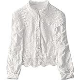 SweatyRocks Women's Eyelet Embroidery Lace Hollow Out Blouses Long Sleeve Button Down Shirts