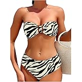 Milumia Women's 2 Piece Sexy Zebra Print Bikini Mental Strapless Bikini Set High Waisted Bandeau Swimsuits