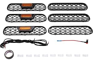 6PCS Front Mesh Grille Inserts with Amber Light for Ford Bronco Big Bend Outer Banks 2/4 Door 2021-2025 Car Exterior Accessor