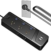 Power Strip Surge Protector with Individual Switches, 6 Widely Spaced Outlets with 2 USB C and 2 USB A, 6 ft Extension Cord with On Off Switch, 1500J, Flat Plug, Wall Mount for Home Office Dorm, Black