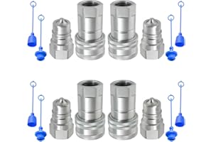 Cplbrb 1/2" Ag ISO 7241-A Hydraulic Quick Connect Couplers with Dust Caps,Quick Disconnect Coupling Poppet Pioneer Style, 1/2" NPT Thread & Body Tractor Hydraulic Coupler-4 Sets