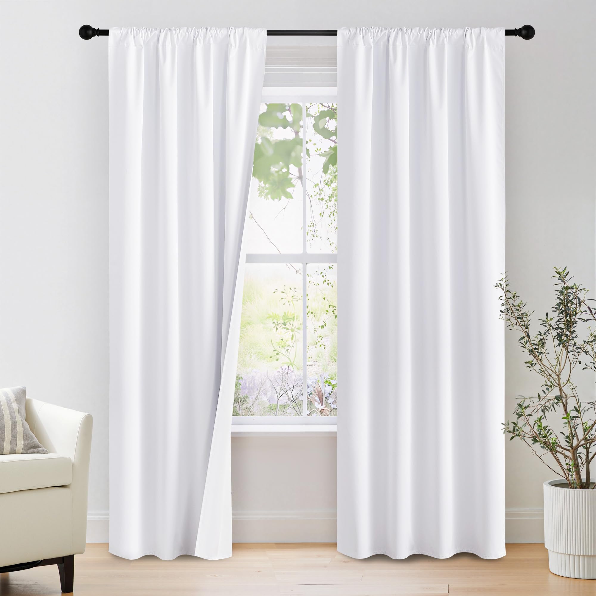 Photo 1 of NICETOWN Bedroom 100% Blackout Curtains, 2 Panels, 34 by 84, Snow White, Window Treatment Rod Pocket Curtains/Drapes for Bedroom