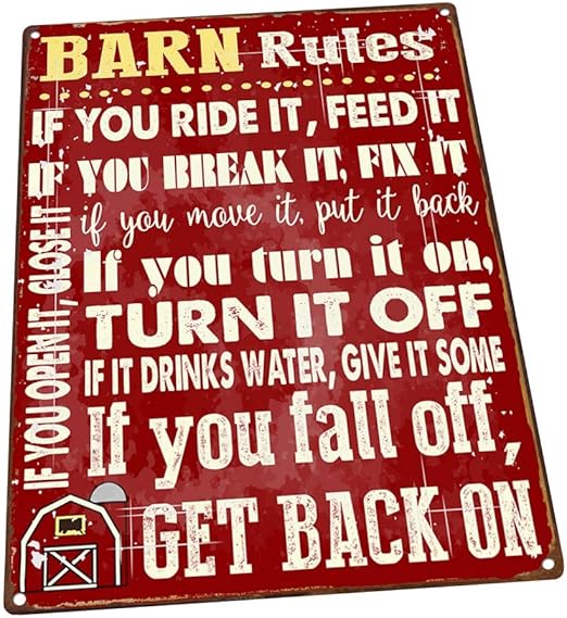 Amazon Com Barn Rules Metal Sign Stable Rustic Decor Cowboy
