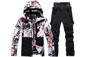 WOWULOVELY Men's Winter Snowsuit Waterproof Windproof Mountain Jacket and Pant Sets Insulated Snowboarding Skisuit