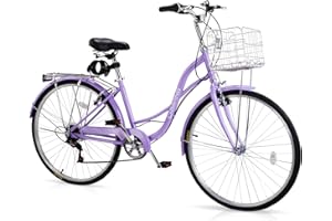 Ktaxon Women Bike 24/26 Inch Bicycles for Women, Beach Cruiser Bike with Premium Derailleur & Shift Lever, Adjustable Seat, High-Carbon Steel Frame and Excellent Welding Technology