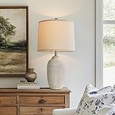 USumkky 24 inch Vintage Ceramic Table Lamp with 5FT Cord - Single Farmhouse Rustic Bedside Lamp with Natural Textured Finish,