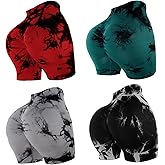 Mumucove 4 Piece Women Workout Shorts Tie Dye High Waist Butt Lift Shorts Tight Women Workout Gym Yoga Sports Shorts