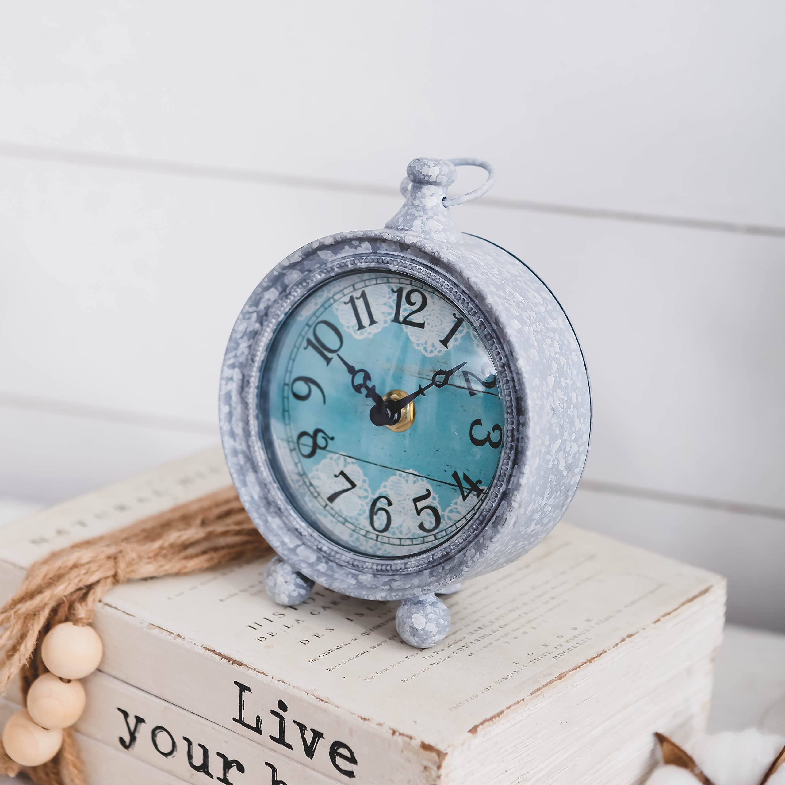 NIKKY HOME Vintage Coastal Beach Blue Table Clock Home Decor for Kitchen, Bathroom, Living Room, Bedroom, Office