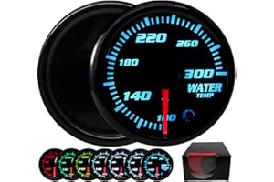 7 Color Water Temp Gauge 100 - 300 Fahrenheit Water Coolant Temperature Gage 2-1/16" 52mm LED Backlight Black Water Temp Mete