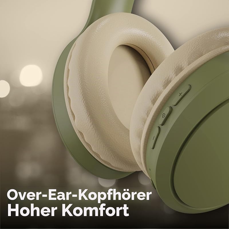 Kabellose Kopfhörer, faltbar, Passive Rauschunterdrückung, mit Bluetooth-Verbindung, Stereo-Sound mit integriertem Mikrofon, Akkulaufzeit bis zu 30 Stunden – Grün