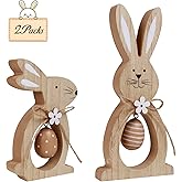 Antizz 2Pcs Easter Decorations for The Home Farmhouse Rustic Wooden Bunny with Egg Tiered Tray Happy Spring Decoration for Indoor Home Party Tabletop Decoration Easter Gifts for Kids