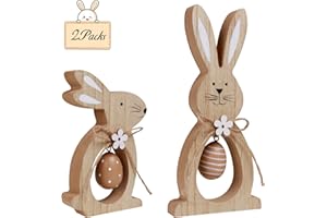 ANTIZZ 2Pcs Easter Decorations for the Home Farmhouse Rustic Wooden Bunny with Egg Easter Tiered Tray Decor Happy Spring Decoration for Indoor Home Party Easter Tabletop Decoration Easter Gifts for Kids