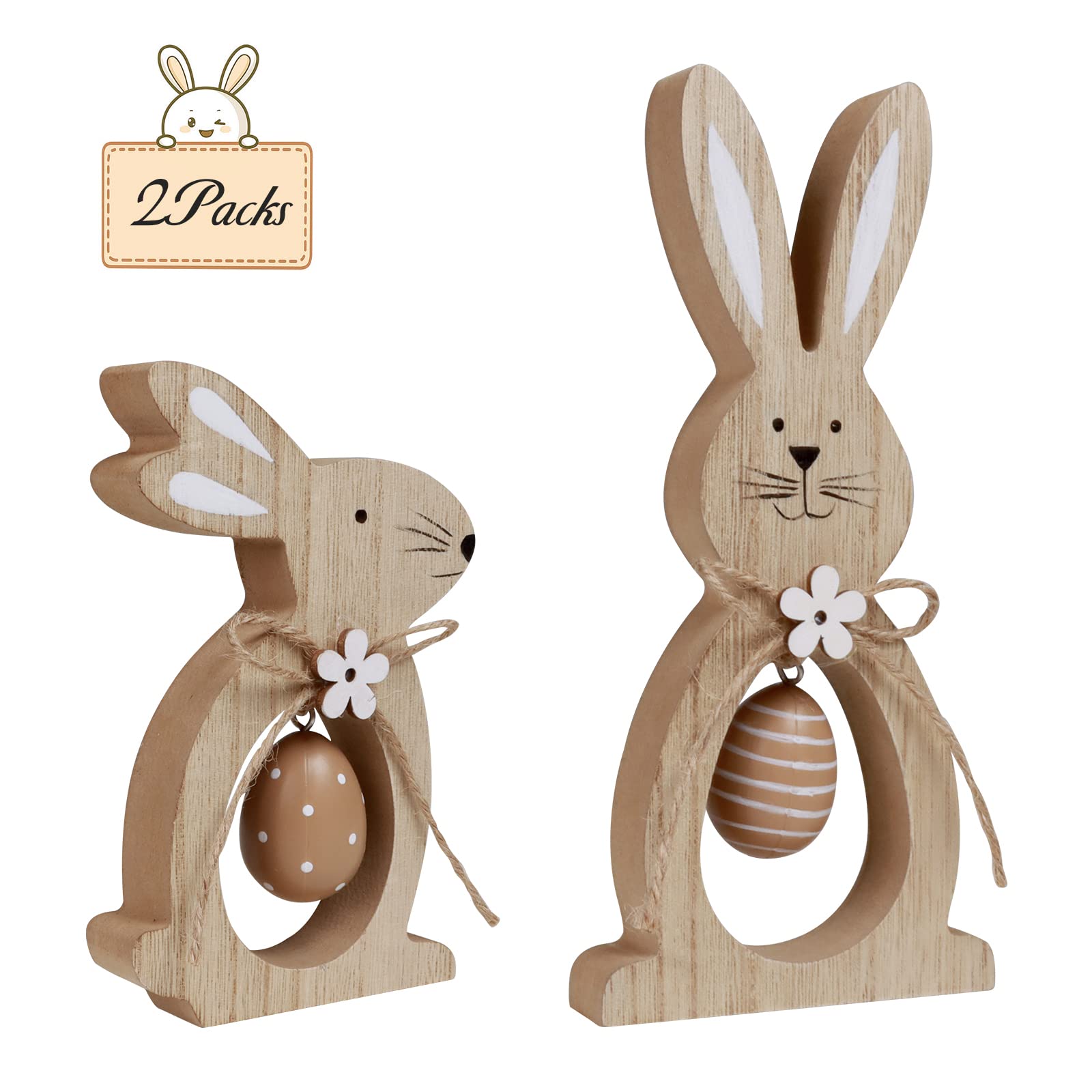 Antizz 2Pcs Easter Decorations for The Home Farmhouse Rustic Wooden Bunny with Egg Tiered Tray Happy Spring Decoration for Indoor Home Party Tabletop Decoration Easter Gifts
