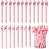 Sayglossy 20 Pcs Bow Pens Coquette Cute Pens Bow Party Favors, Pink | Thanksgiving Gifts Retractable Black Ink Ballpoint Pens for Guest Bridal Shower Baby Shower Wedding Birthday Tea Party Supply