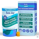 FIRST DAY Teen Brain & Focus Supplement Gummies Ages 13–18 | Study & Concentration Support with Cognizin® Citicoline & Phosphatidylserine | Vegan, Non-GMO, Caffeine-Free | 30-Day Supply