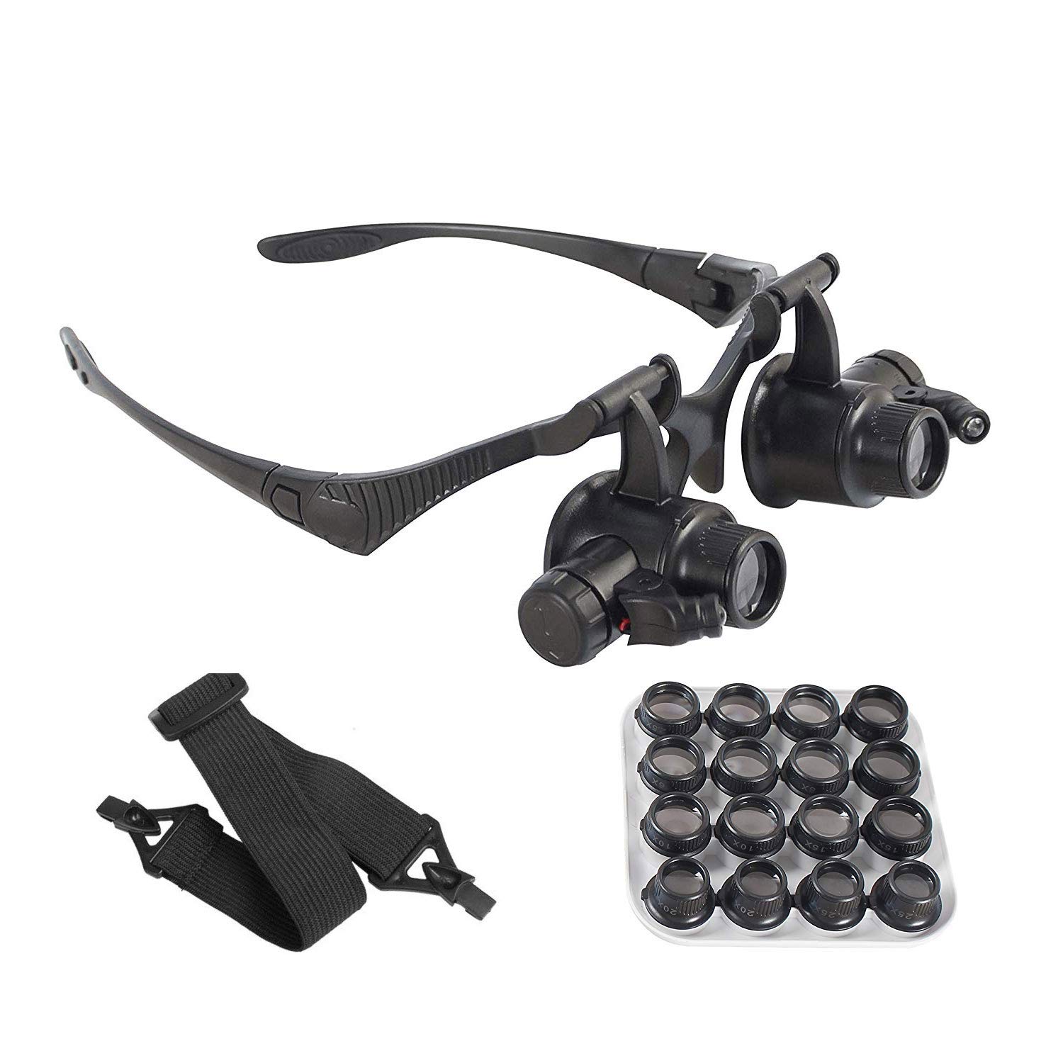 LED Illuminated Double Eye Jeweler Watch Repair Magnifying Glasses Loupe Watchmakers Headband Magnifier -8 Interchangeable Lens: 2.5X/4X/6X/8X/10X/15X/20X/25X