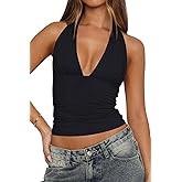 LCNBA Women's Sexy Backless Tie Up Halter Crop Top Deep V Neck Going Out Tops