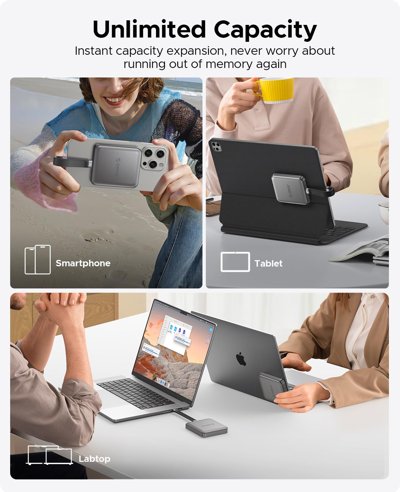 ORICO 1TB Magnetic External SSD, 4K ProRes HDR Record and Store, 2000MB/s Stable Transmission and Storage, Portable Solid State Drive, Compatible with Smartphone, Tablet, Computer - A20PLUS