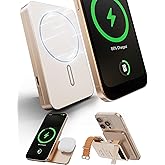 KU XIU Magnetic Portable Charger Power Bank, 5000mAh Foldable 3 in 1 Wireless Charging Station with Stand, Travel Battery Pack for iPhone 16/15/14, for Watch Ultra2/10/9, for AirPods with 20W Cable