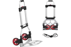 LEADALLWAY Dolly Cart Folding Hand Truck and Dolly,Steel Portable Cart with Telescoping Handle and Nylon+Rubber Wheels 180 lbs Capacity