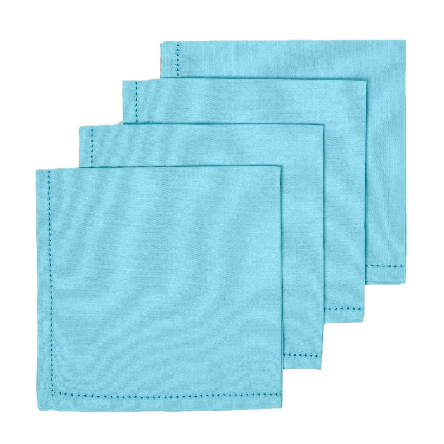 HOMESCAPES Premium Blue Cloth Napkins, Set of 4, Handcrafted, Plain 100% Cotton Fabric Napkins, Washable & Reusable, Dinner Table Napkins for Parties, Events & Weddings - Bright blue, 45 x 45cm